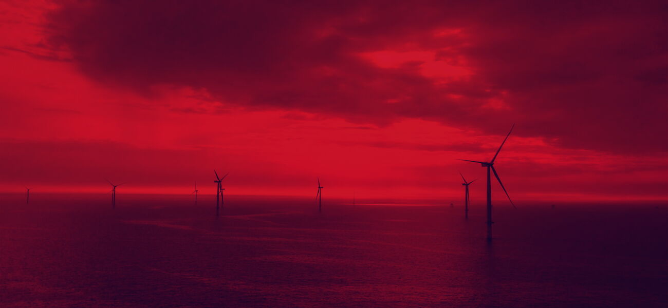 Offshore Windpark Meerwind Süd Ost in der Abendsonne.